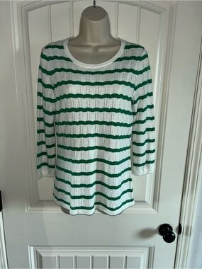 NWT 41 Hawthorn White & Green Striped Lightweight Knit Top Sz S